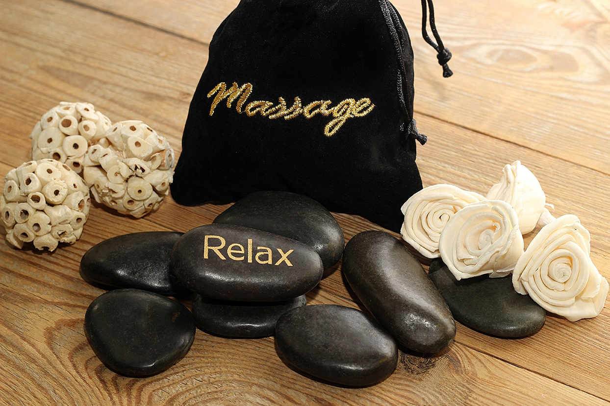 massage stones and bag